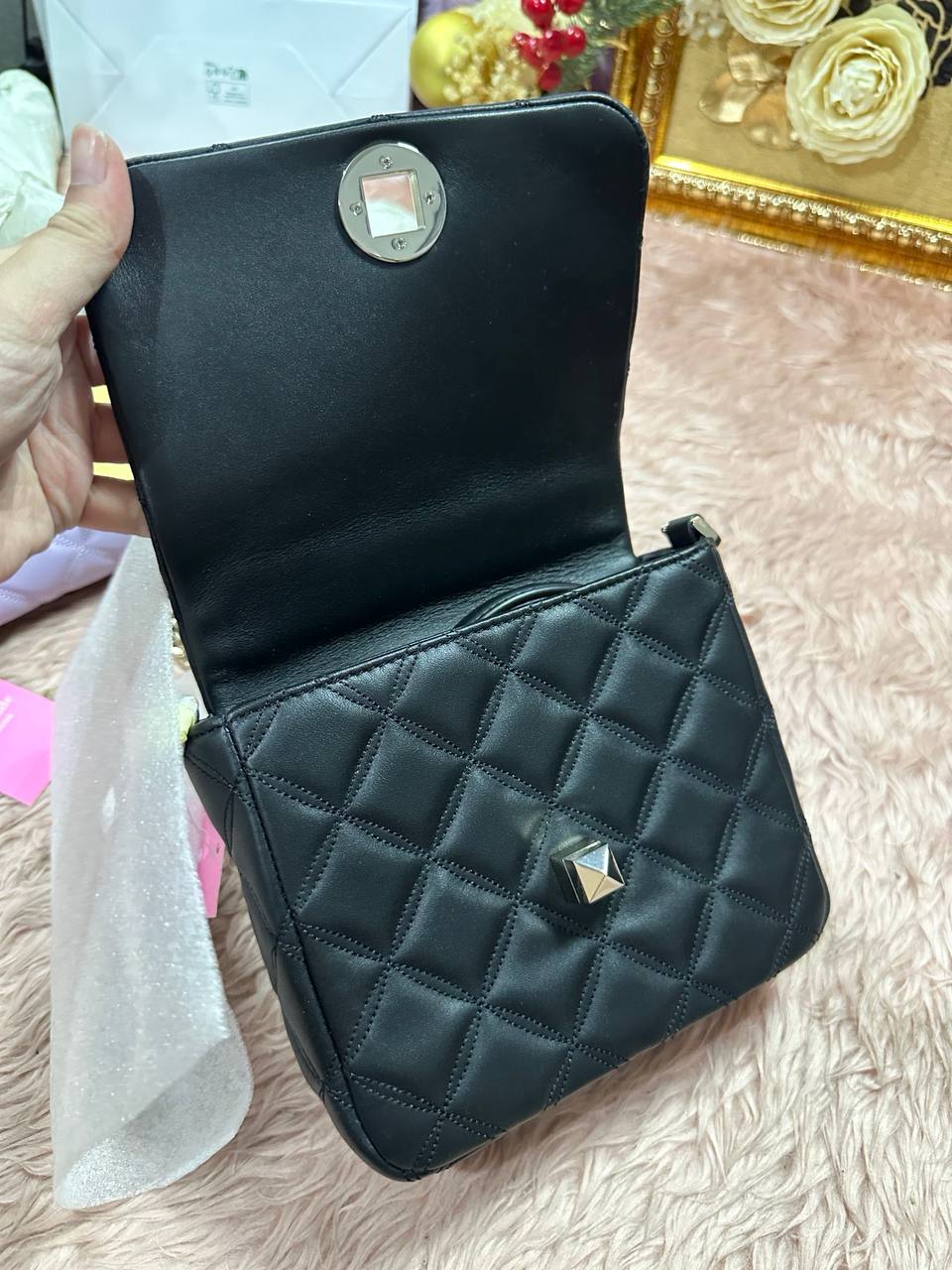 ORIG & IMPORTED KS Natalia Top Handle Square Quilted Black Bag