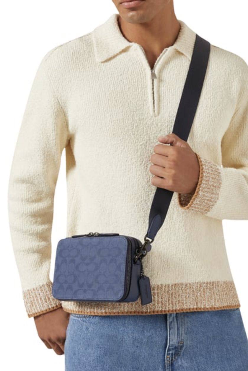 ORIG Preloved Coach Charter Crossbody Bag 19 In Signature Canvas Jacquard Blue