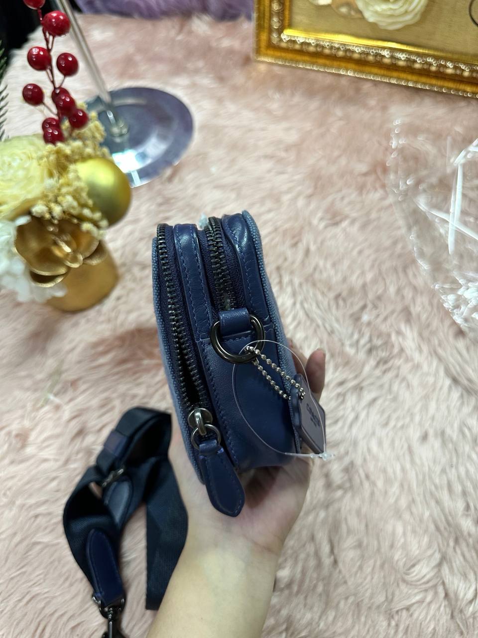 ORIG Preloved Coach Charter Crossbody Bag 19 In Signature Canvas Jacquard Blue