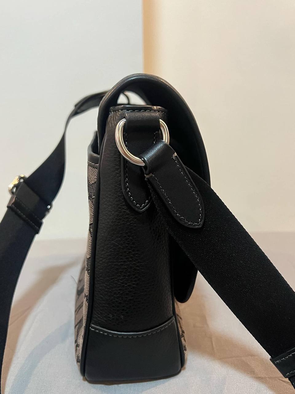 ORIG Preloved COACH Sprint Map Flap Men Bag 25 In Signature Jacquard Black