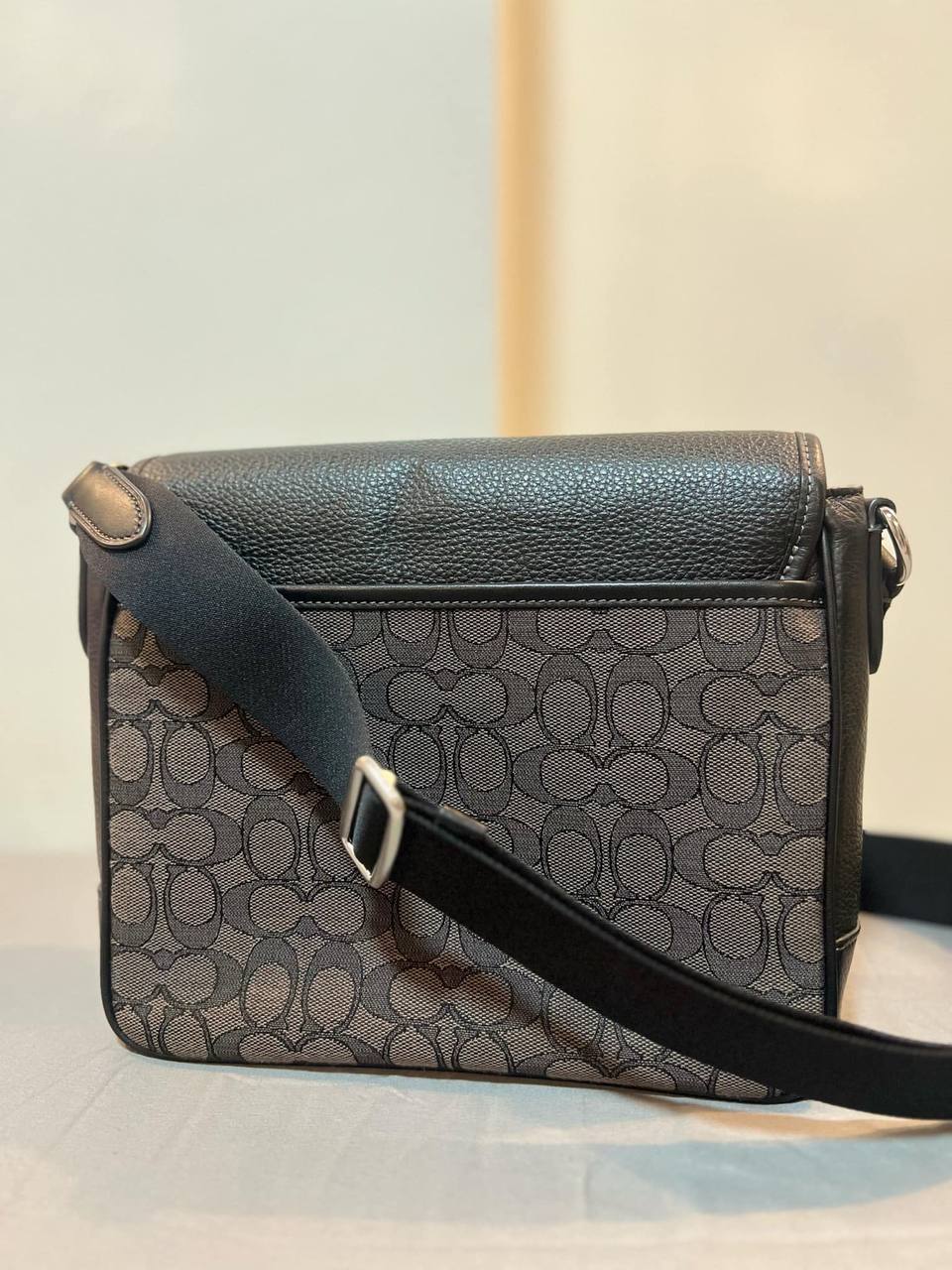 ORIG Preloved COACH Sprint Map Flap Men Bag 25 In Signature Jacquard Black