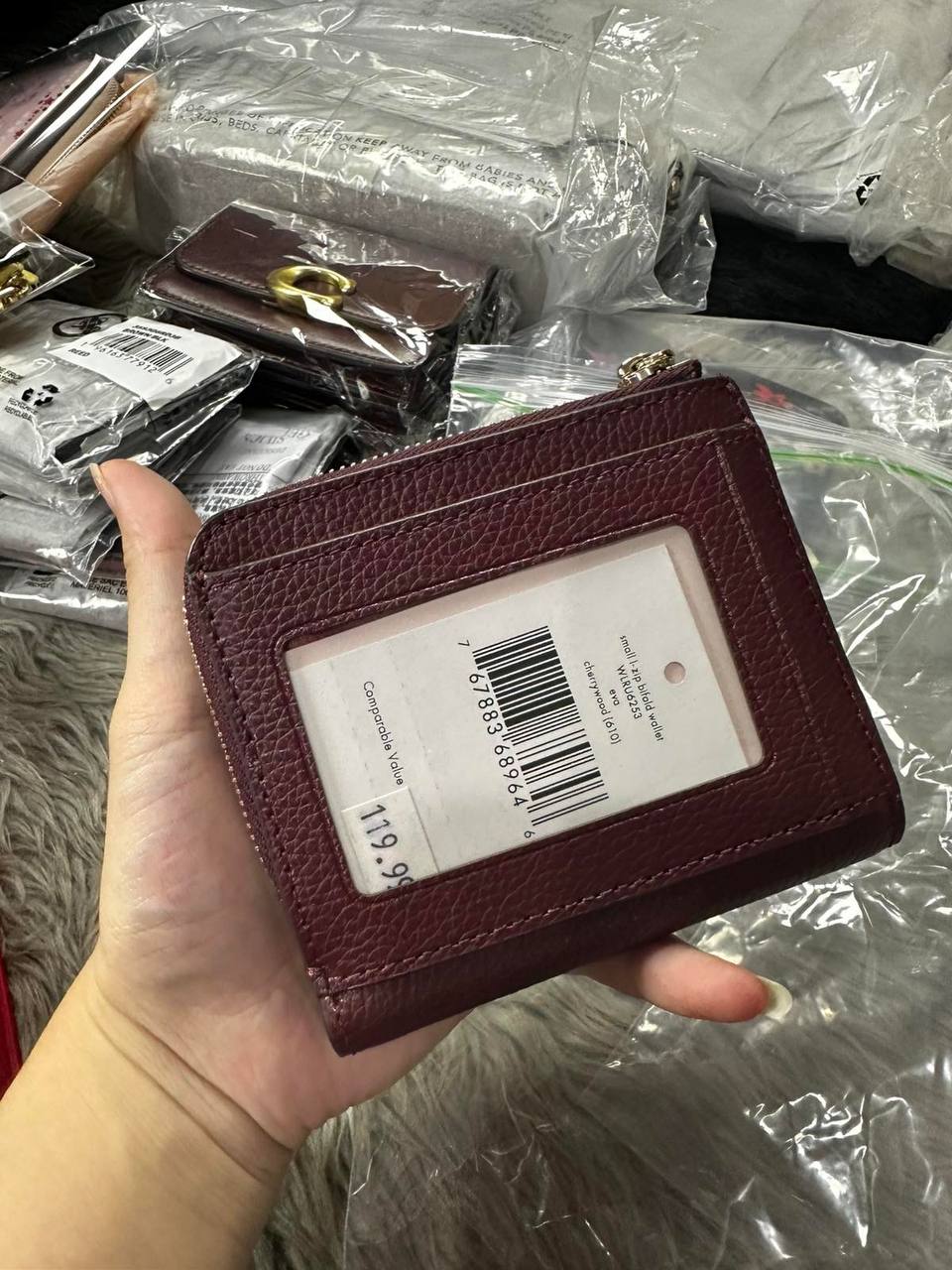 ORIG & IMPORTED Kate Spade KS Eva Small L-Zip Bifold Wallet in Cherrywood Red