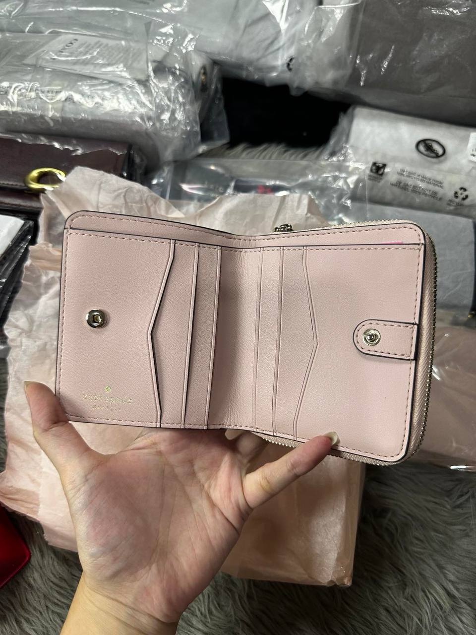 ORIG & IMPORTED Kate Spade KS Glitter Twinkle Stars Small Zip Around Wallet in Pink