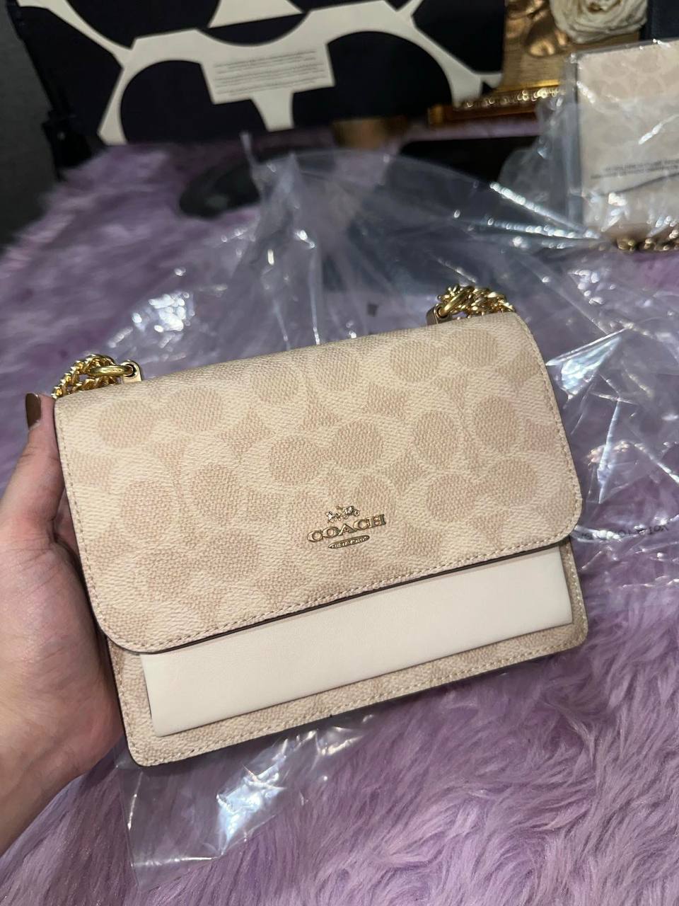 ORIG & IMPORTED Coach Mini Klare Crossbody Small Bag In Signature Canvas in SAND/CHALK