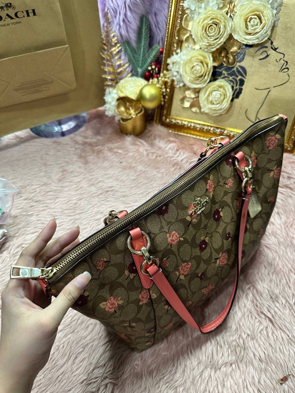 ORIG Preloved Coach Ava Tote Large Floral Brown Bag