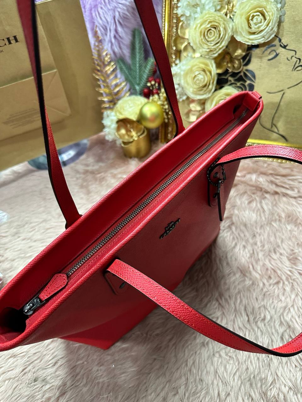 ORIG Preloved Coach Large City Zip Top Tote Bag Red