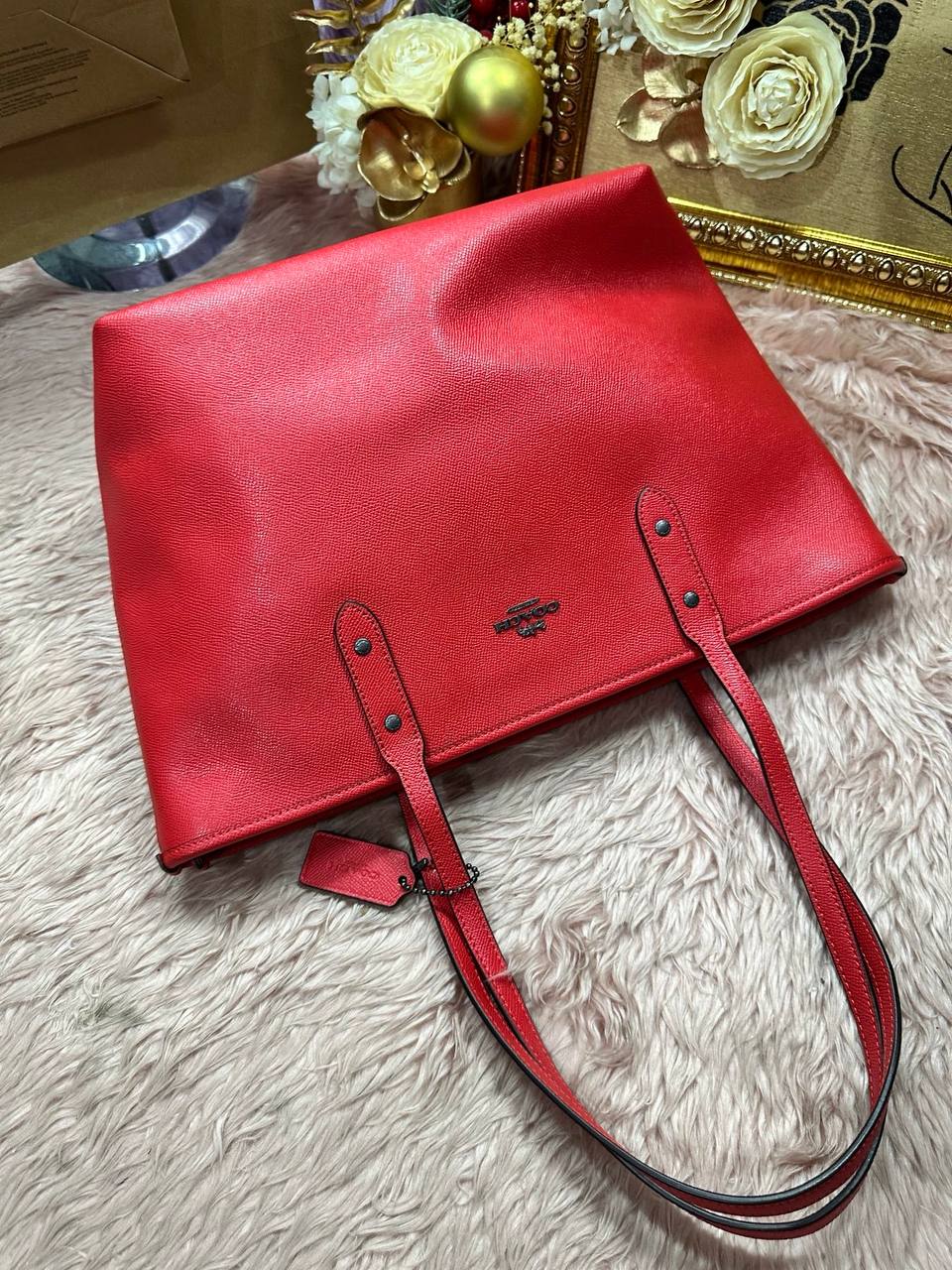 ORIG Preloved Coach Large City Zip Top Tote Bag Red