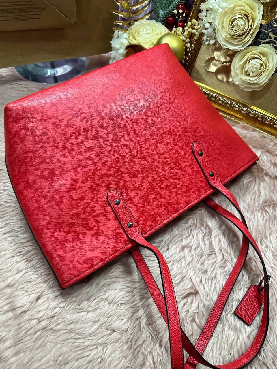 ORIG Preloved Coach Large City Zip Top Tote Bag Red