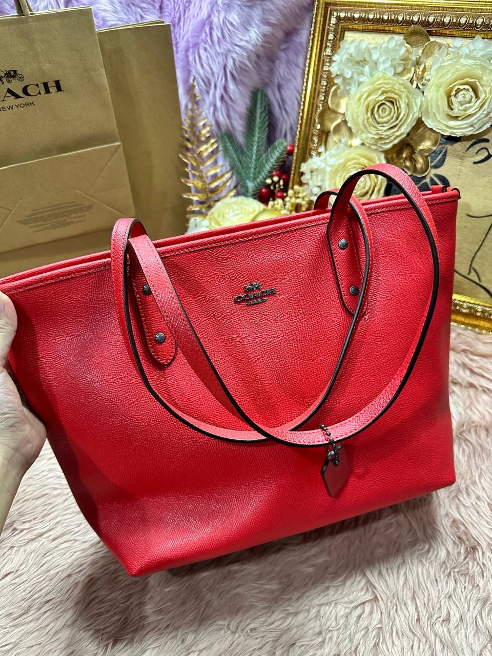 ORIG Preloved Coach Large City Zip Top Tote Bag Red