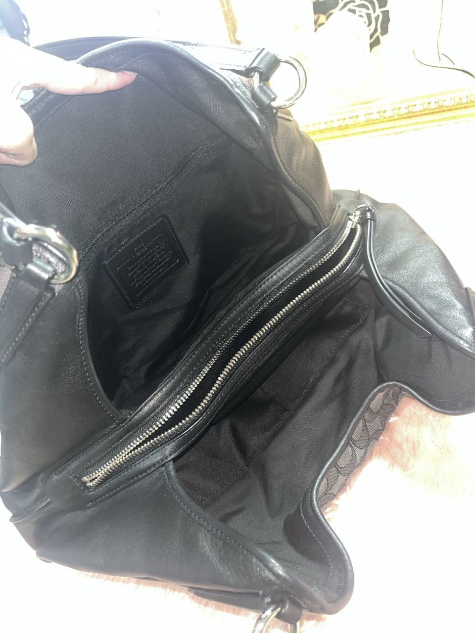 ORIG Preloved Coach Carlyle Shoulder Hobo Bag Black Jacquard