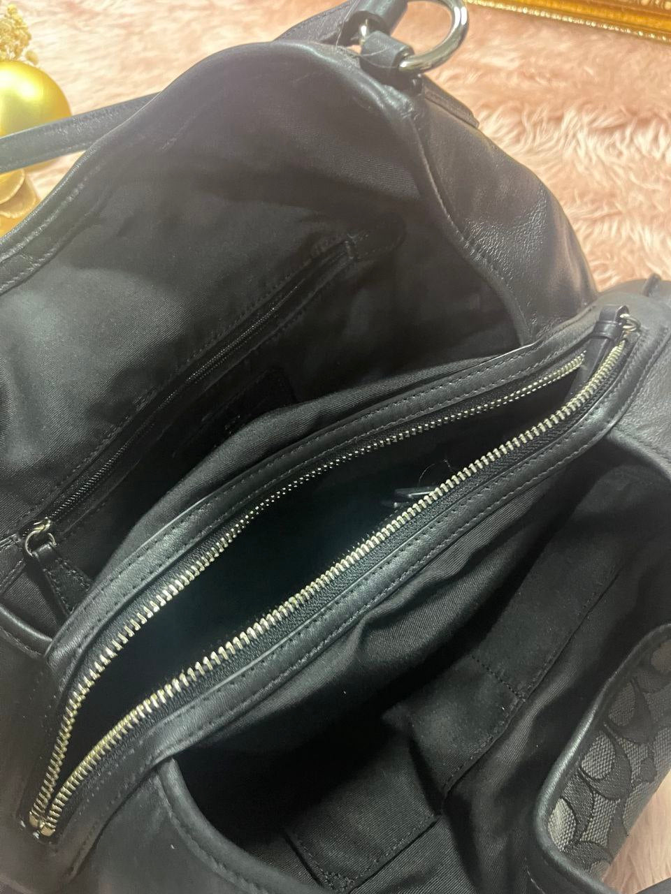 ORIG Preloved Coach Carlyle Shoulder Hobo Bag Black Jacquard