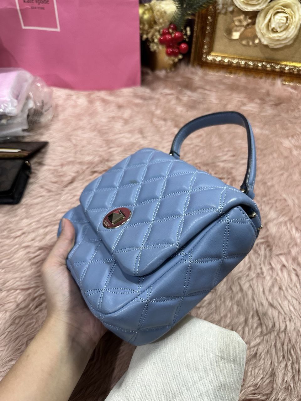 ORIG Preloved Kate Spade KS Natalia Square Crossbody Handbag Blue Small Bag