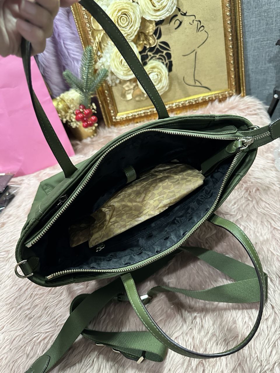 ORIG Preloved Kate Spade KS Chelsea Nylon Medium Satchel Crossbody Bag Enchanted Green