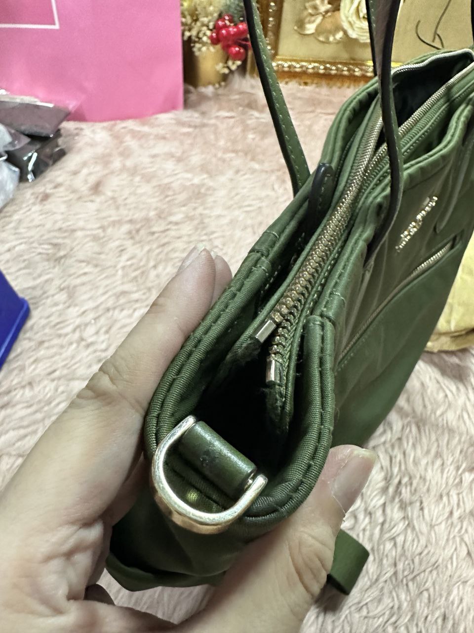 ORIG Preloved Kate Spade KS Chelsea Nylon Medium Satchel Crossbody Bag Enchanted Green