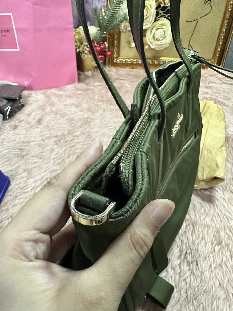 ORIG Preloved Kate Spade KS Chelsea Nylon Medium Satchel Crossbody Bag Enchanted Green