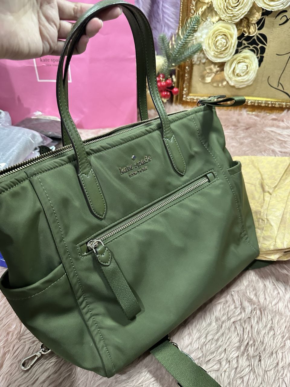ORIG Preloved Kate Spade KS Chelsea Nylon Medium Satchel Crossbody Bag Enchanted Green