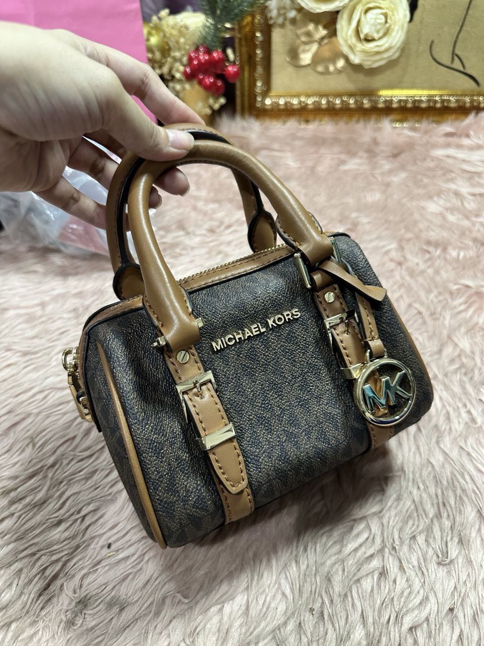 ORIG Preloved Michael Kors MK Bedford Legacy Extra-Small Duffle Crossbody Micro Brown Bag