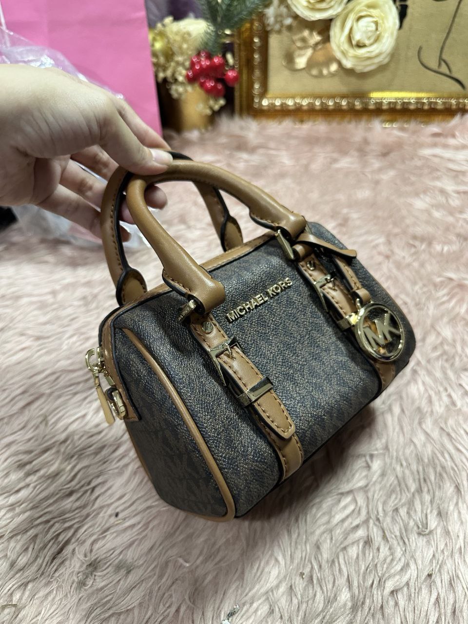 ORIG Preloved Michael Kors MK Bedford Legacy Extra-Small Duffle Crossbody Micro Brown Bag