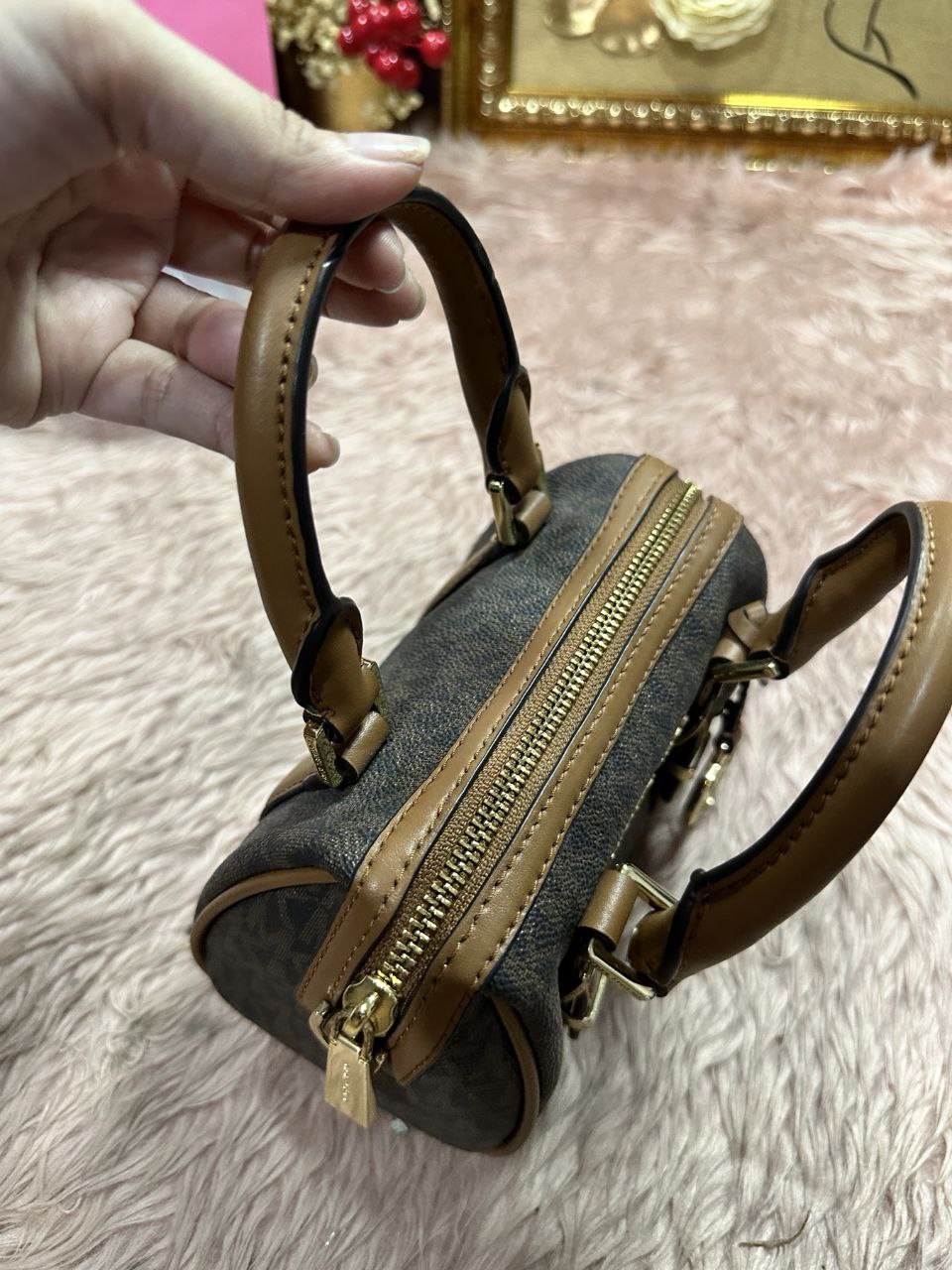 ORIG Preloved Michael Kors MK Bedford Legacy Extra-Small Duffle Crossbody Micro Brown Bag