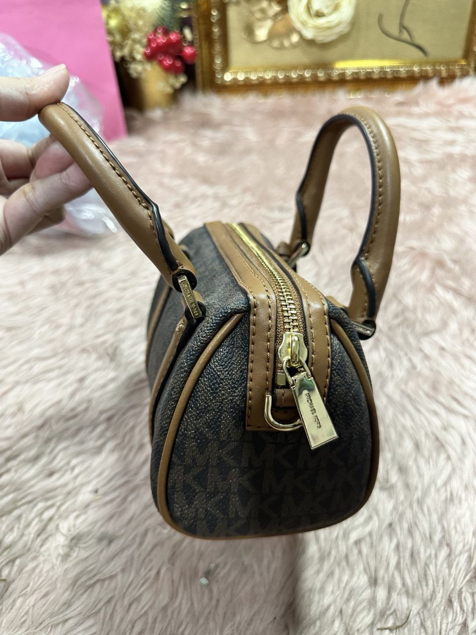 ORIG Preloved Michael Kors MK Bedford Legacy Extra-Small Duffle Crossbody Micro Brown Bag
