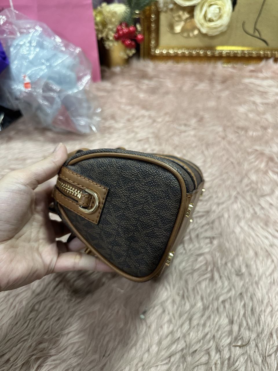 ORIG Preloved Michael Kors MK Bedford Legacy Extra-Small Duffle Crossbody Micro Brown Bag