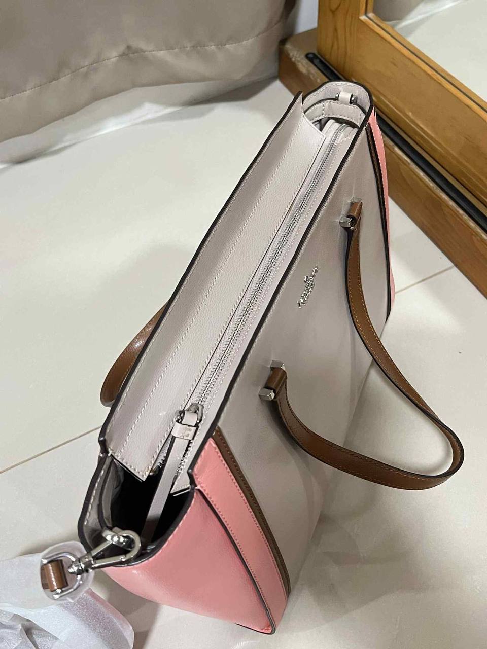 ORIG Preloved Kate Spade KS Patterson Drive Geraldine Warm Beige Pink Large Tote Satchel Bag