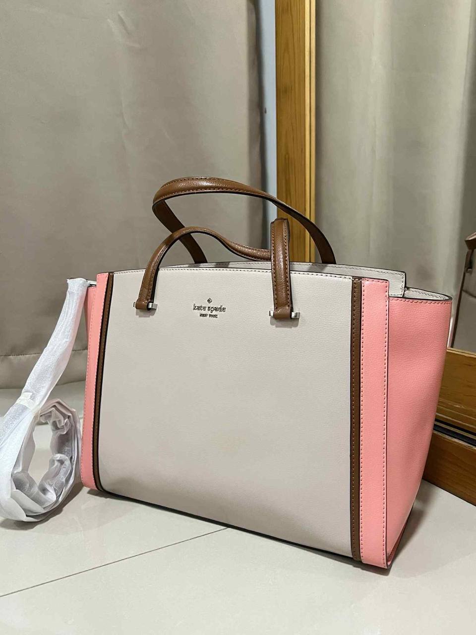 ORIG Preloved Kate Spade KS Patterson Drive Geraldine Warm Beige Pink Large Tote Satchel Bag