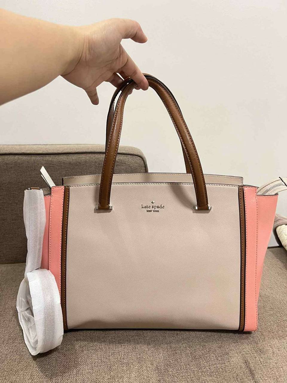 ORIG Preloved Kate Spade KS Patterson Drive Geraldine Warm Beige Pink Large Tote Satchel Bag