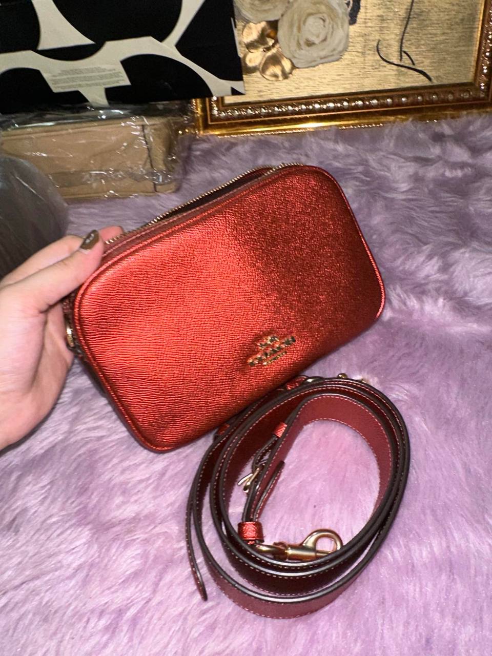 ORIG Preloved Coach Jes Crossbody 20 Small Metallic Red Bag