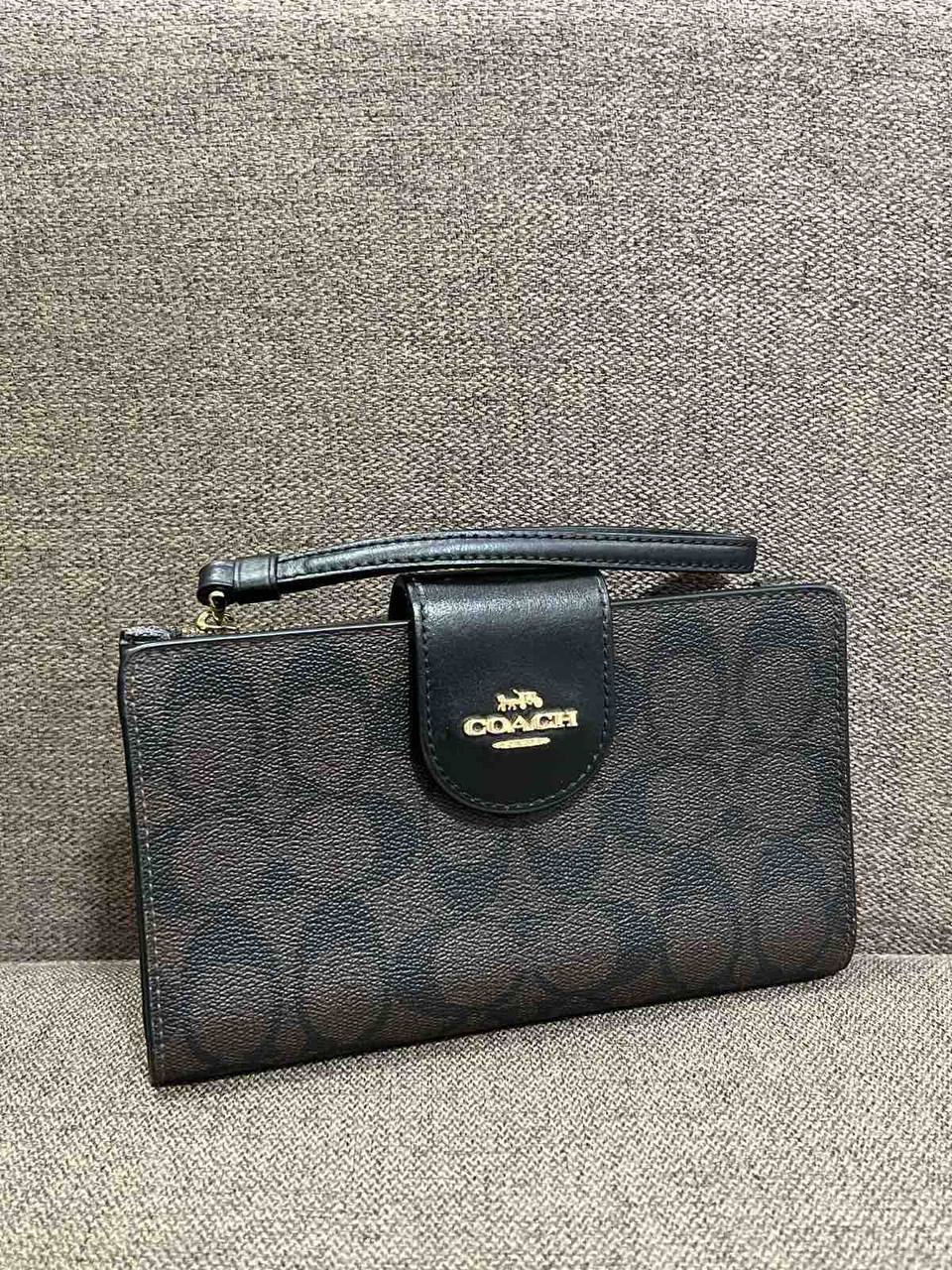 ORIG Preloved Coach Phone Long Wallet In Signature Canvas Brown
