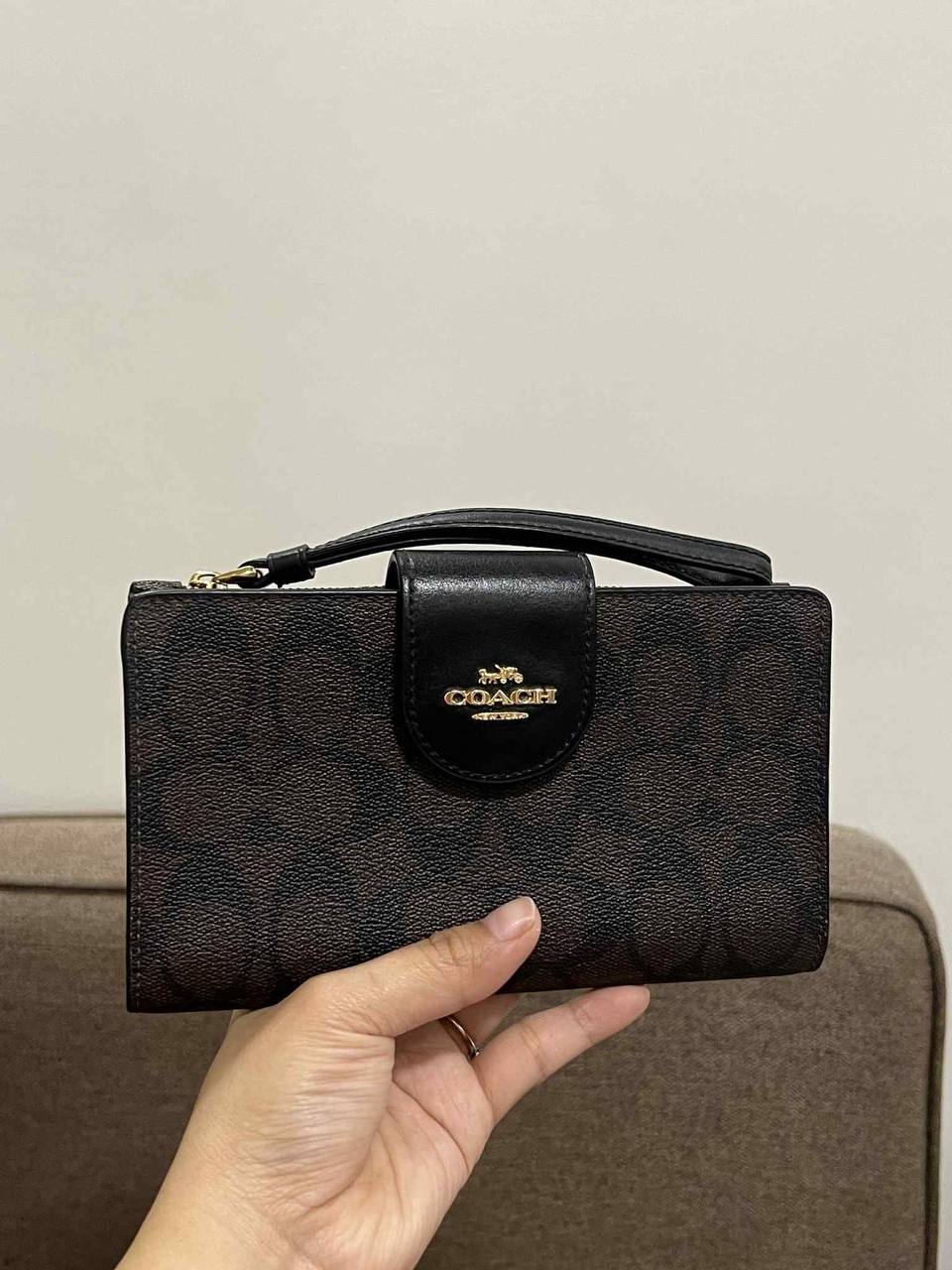 ORIG Preloved Coach Phone Long Wallet In Signature Canvas Brown