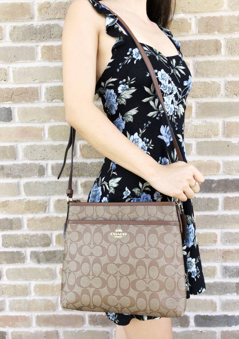 ORIG & IMPORTED COACH File Crossbody In Signature Canvas Brown Khaki Bag