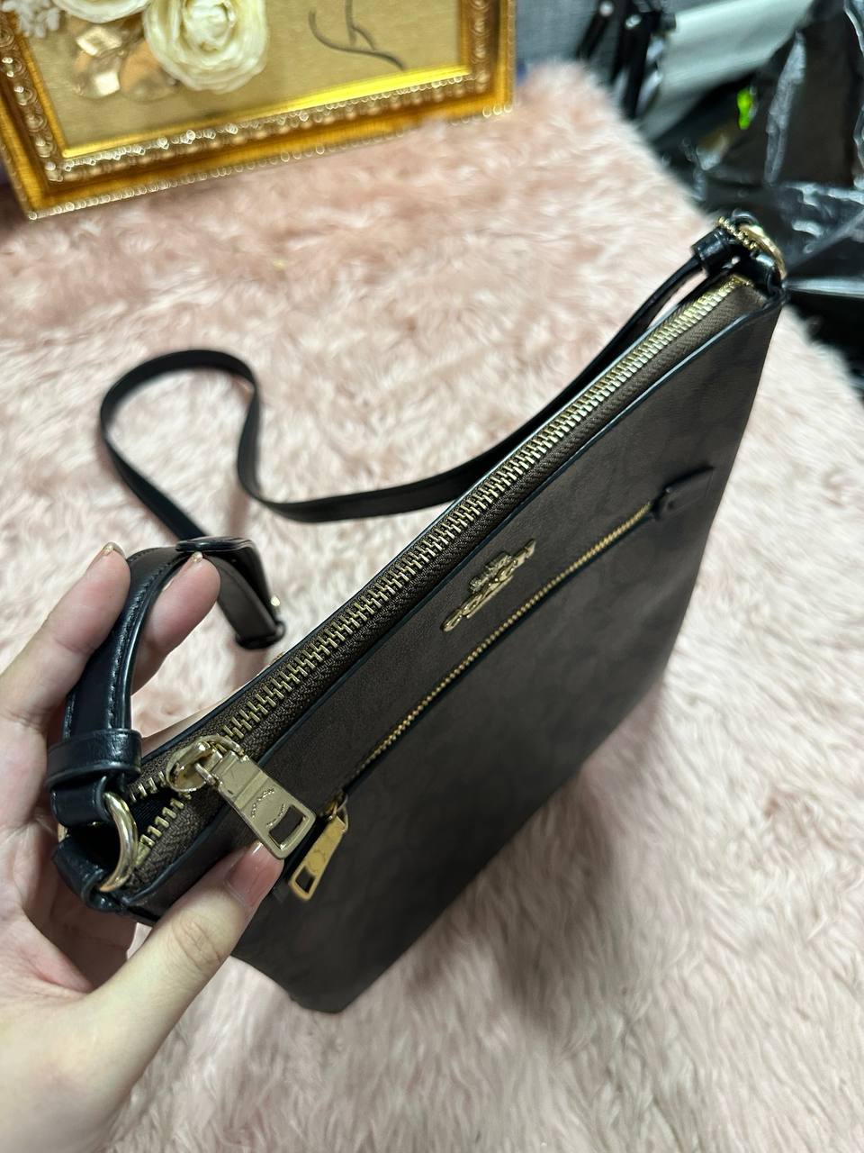 ORIG Preloved COACH Rowan File Bag In Signature Canvas Brown