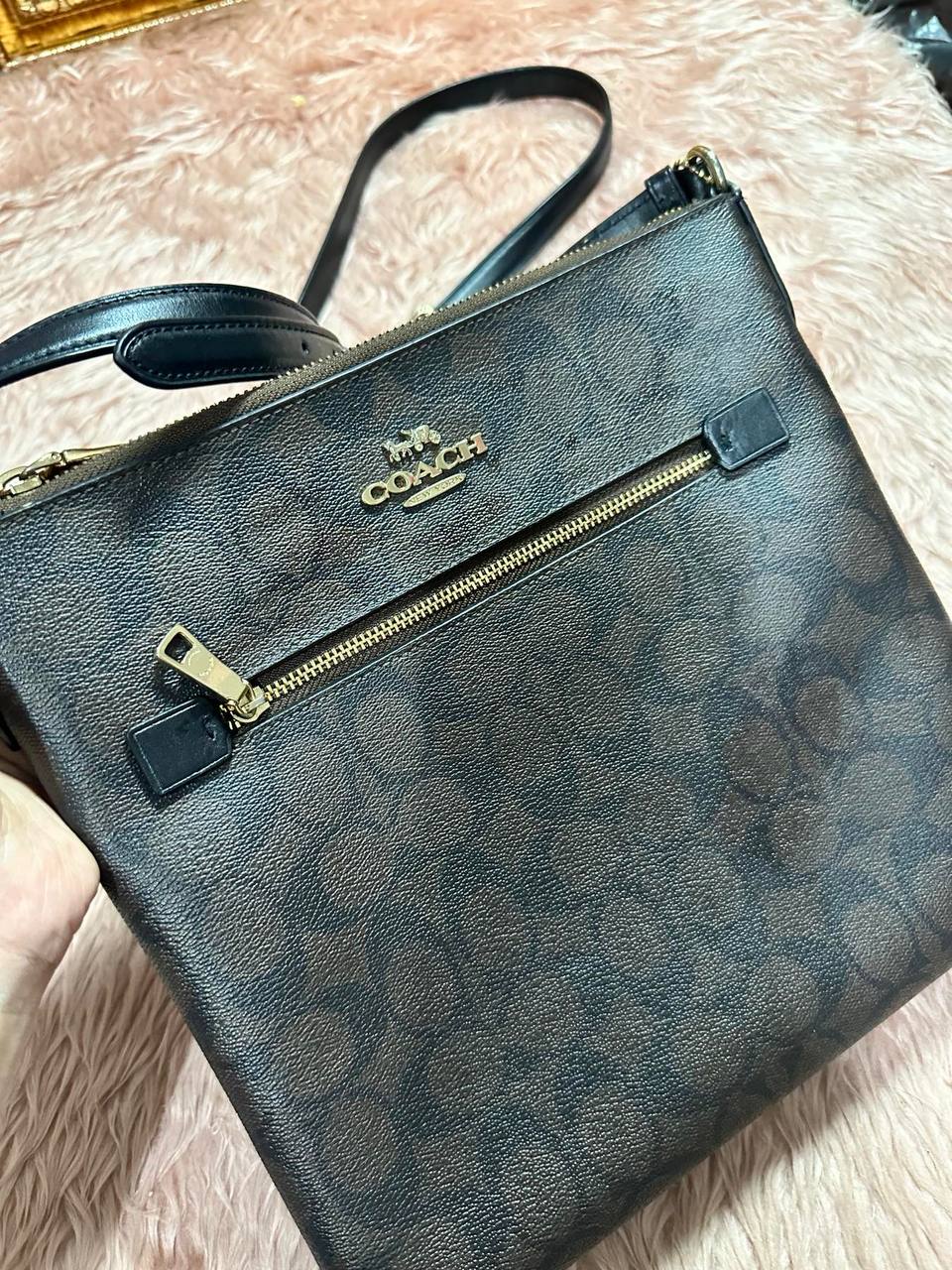 ORIG Preloved COACH Rowan File Bag In Signature Canvas Brown