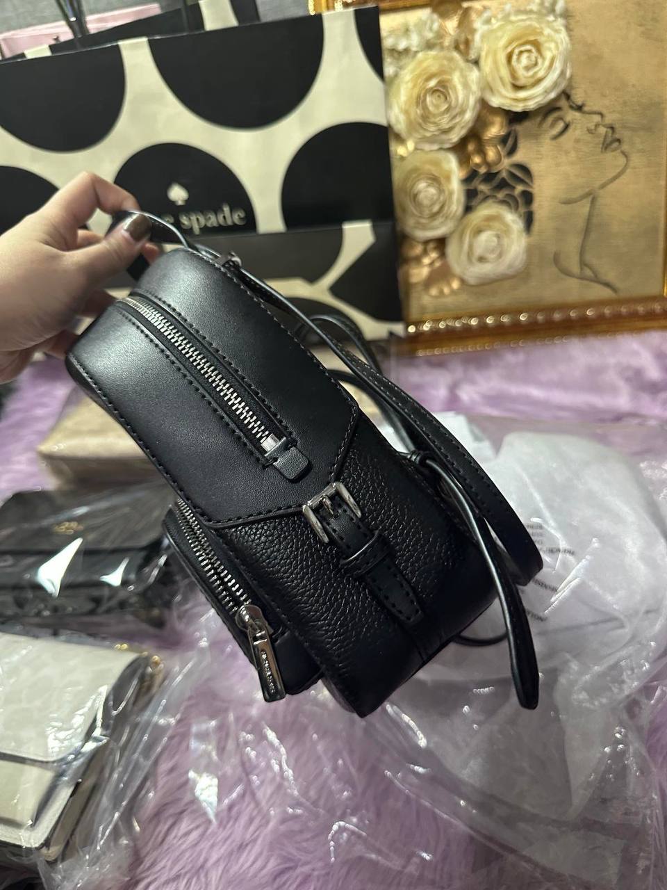 ORIG Preloved Michael Kors Jaycee XS Small Pebbled Leather Convertible Backpack Black Bag