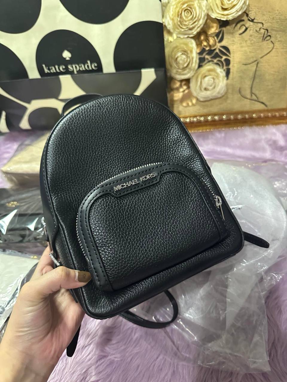 ORIG Preloved Michael Kors Jaycee XS Small Pebbled Leather Convertible Backpack Black Bag
