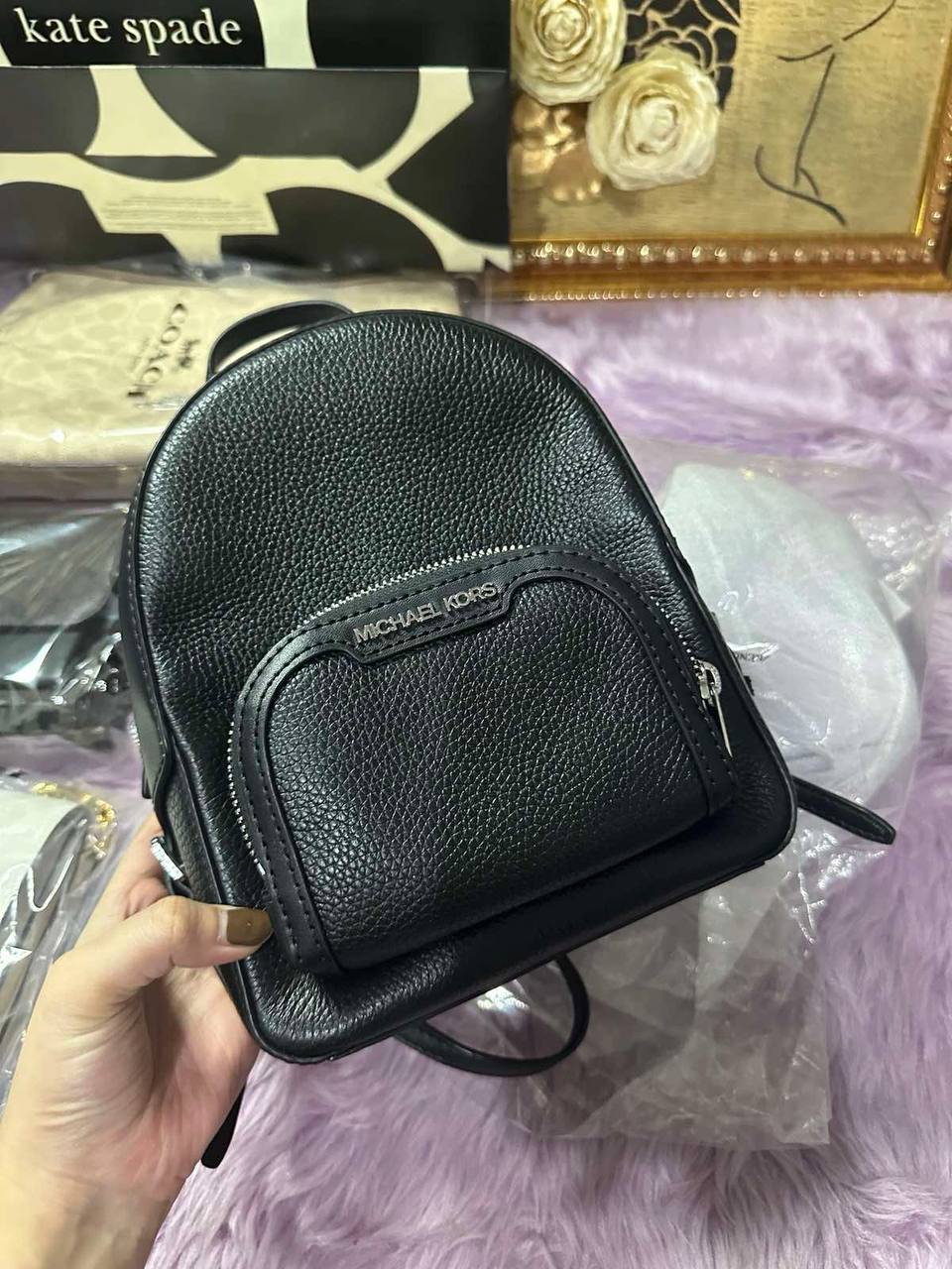 ORIG Preloved Michael Kors Jaycee XS Small Pebbled Leather Convertible Backpack Black Bag