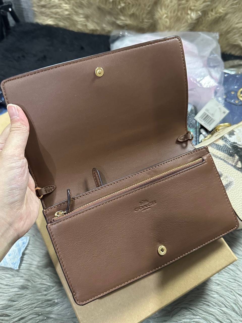 ORIG & IMPORTED COACH Anna Foldover Clutch Crossbody Small Bag & Card Wallet Set Khaki Brown