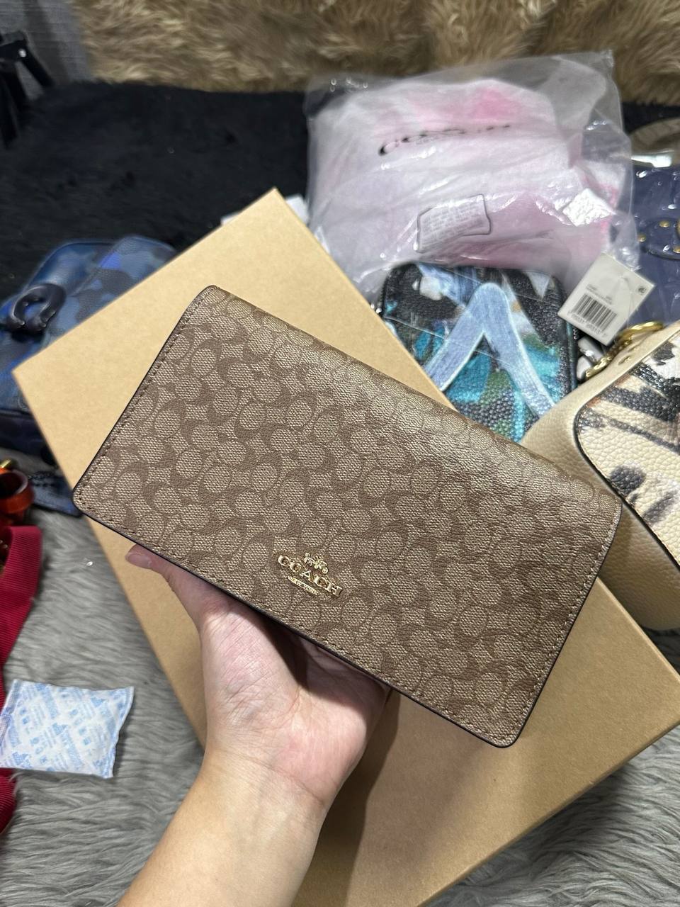 ORIG & IMPORTED COACH Anna Foldover Clutch Crossbody Small Bag & Card Wallet Set Khaki Brown