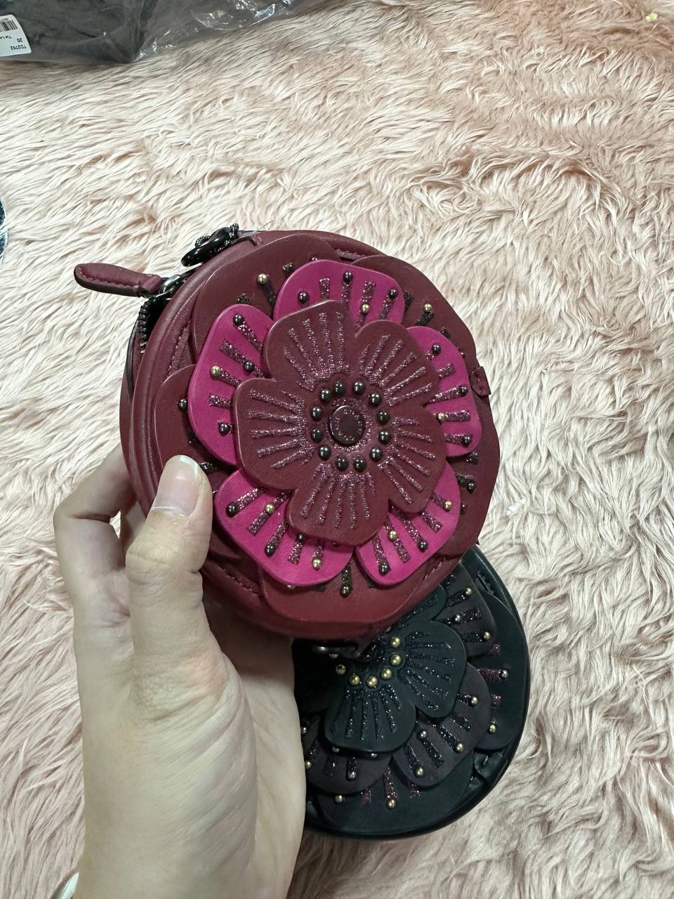 ORIG & IMPORTED COACH Tea Rose Crossbody Mini Floral Pink Black Bag