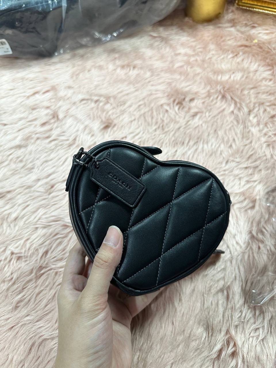 ORIG & IMPORTED COACH Heart Crossbody Black Mini Bag 14 With Pillow Quilting