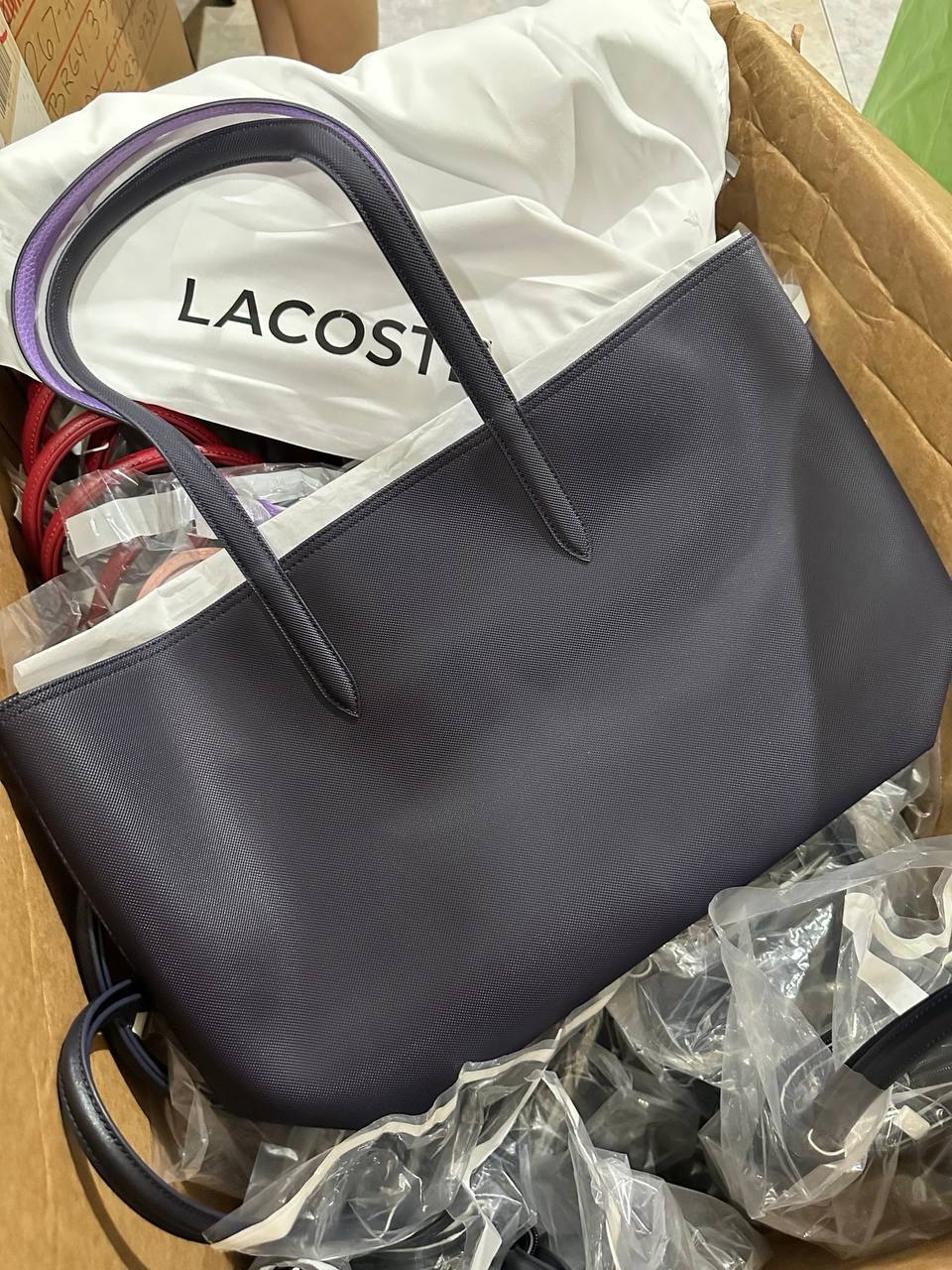 ORIG & IMPORTED LACOSTE Anna Reversible Large Tote Bag With Pouch Purple
