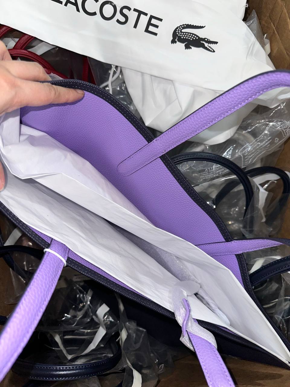 ORIG & IMPORTED LACOSTE Anna Reversible Large Tote Bag With Pouch Purple