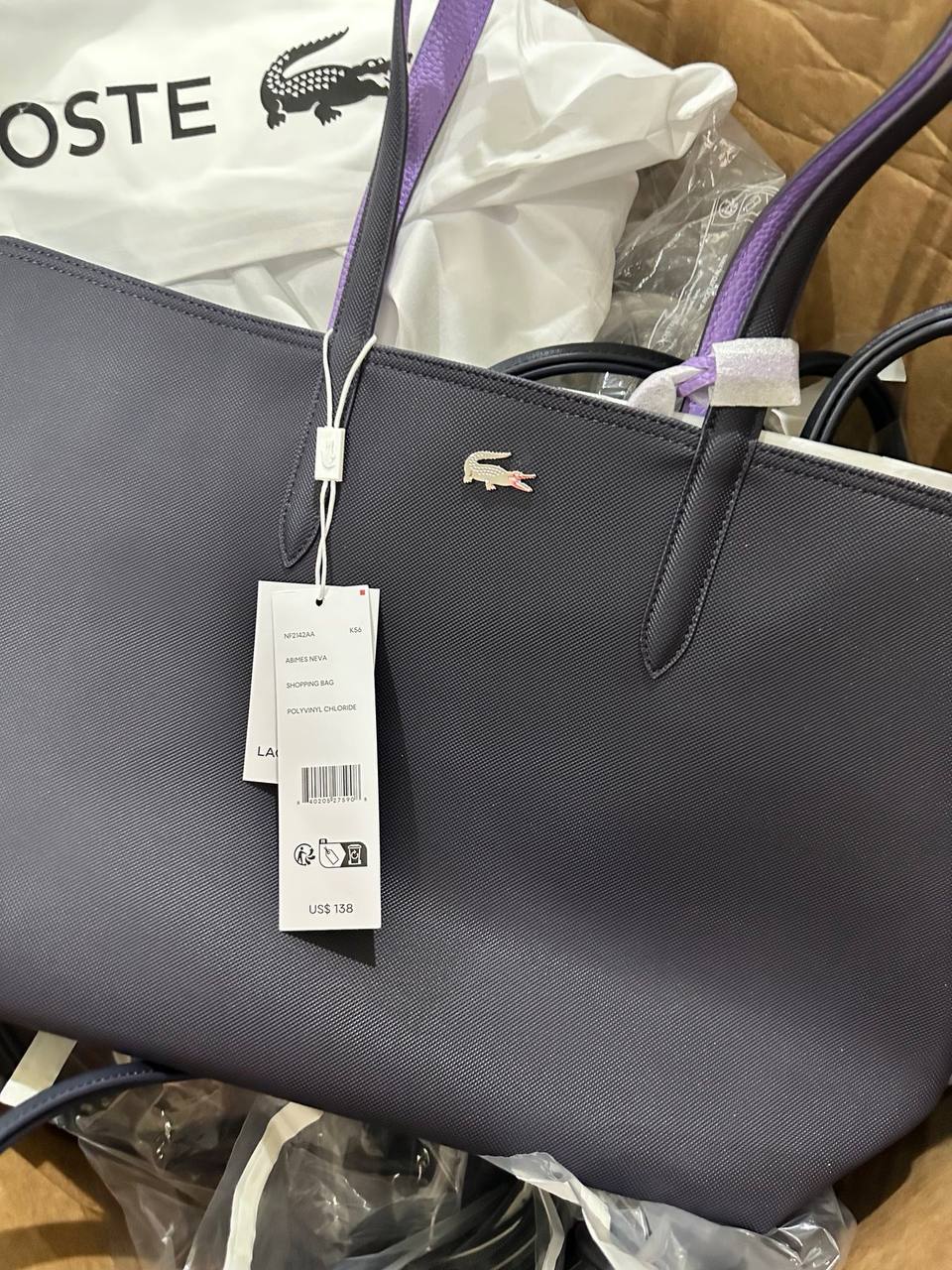 ORIG & IMPORTED LACOSTE Anna Reversible Large Tote Bag With Pouch Purple