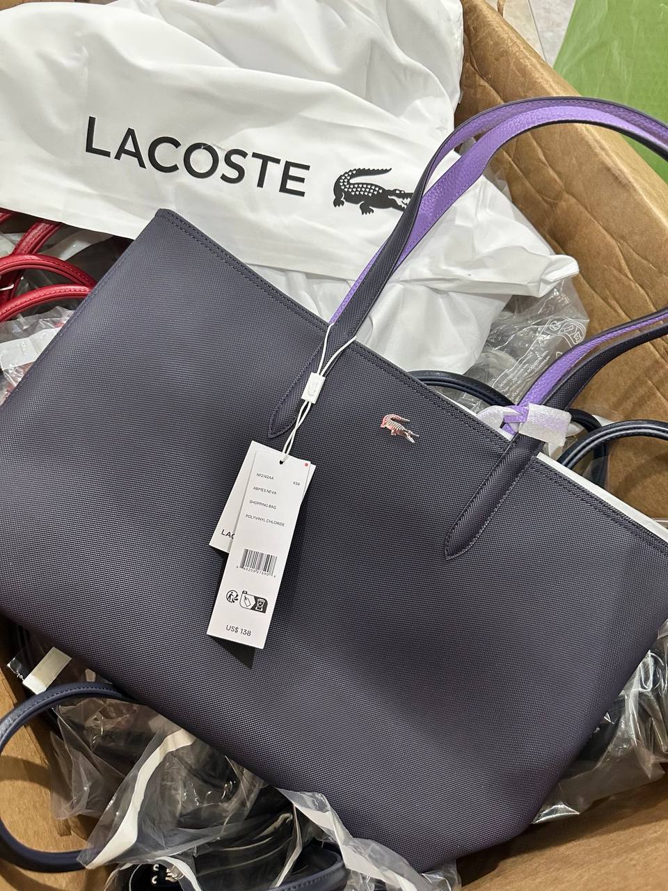 ORIG & IMPORTED LACOSTE Anna Reversible Large Tote Bag With Pouch Purple