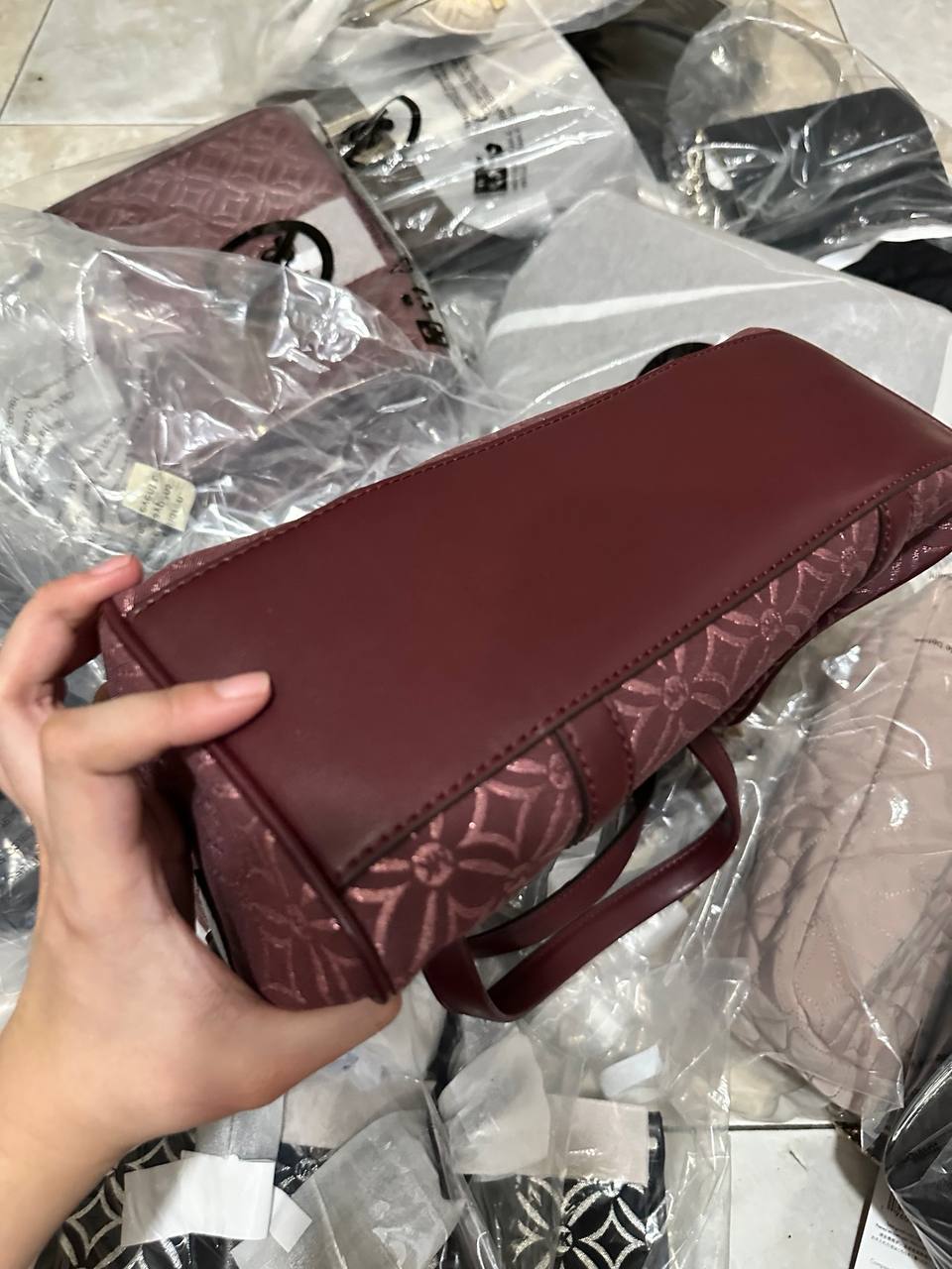 ORIG & IMPORTED MICHAEL KORS MK Medium Duffle Satchel Bag Glitter Oxblood Maroon