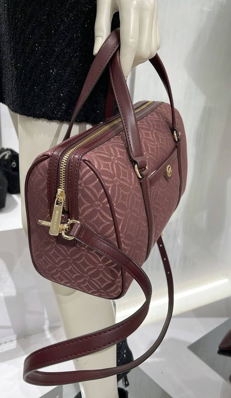 ORIG & IMPORTED MICHAEL KORS MK Medium Duffle Satchel Bag Glitter Oxblood Maroon