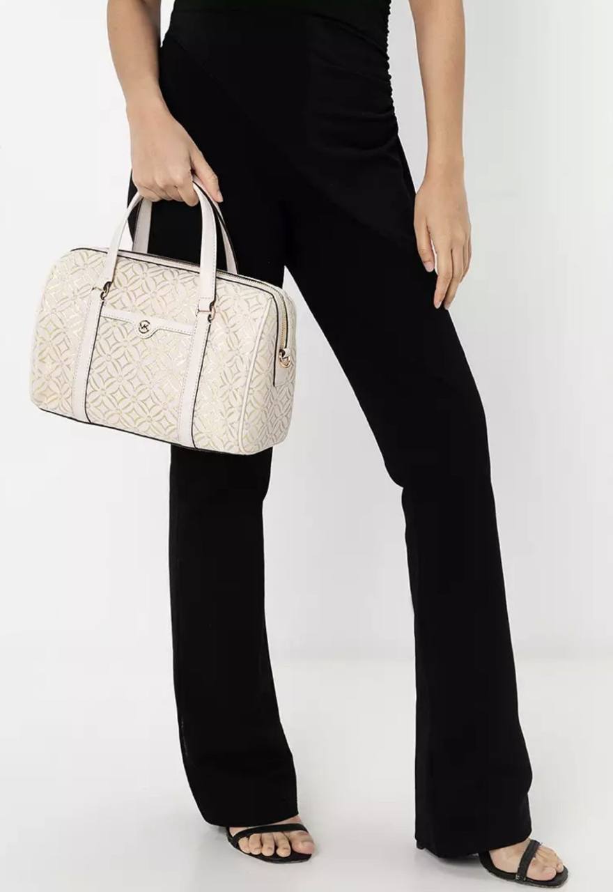 ORIG & IMPORTED MICHAEL KORS MK Medium Duffle Satchel Bag Glitter Vanilla White