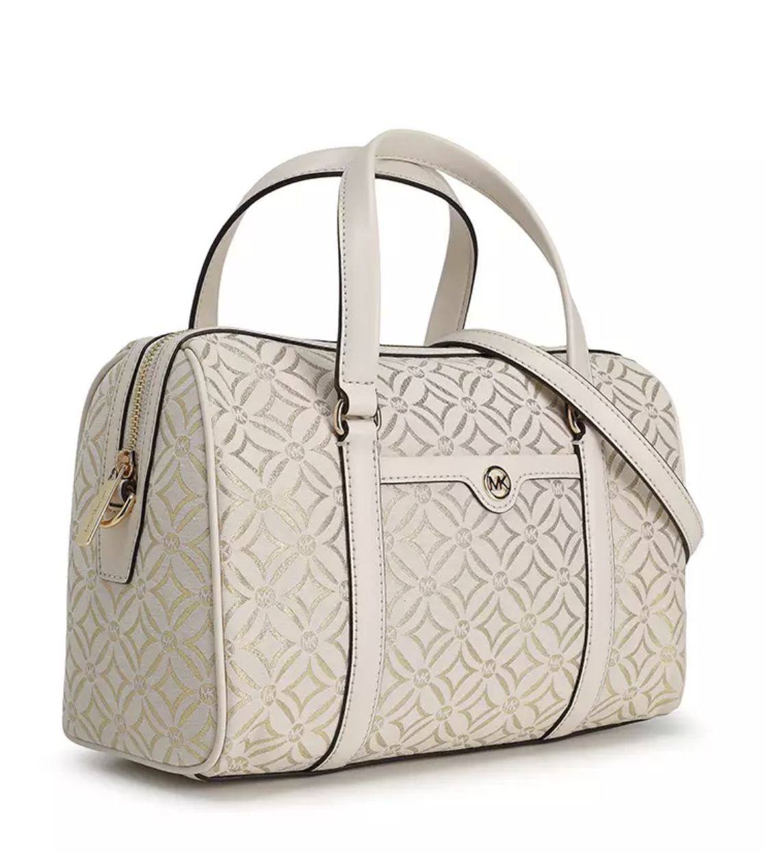 ORIG & IMPORTED MICHAEL KORS MK Medium Duffle Satchel Bag Glitter Vanilla White