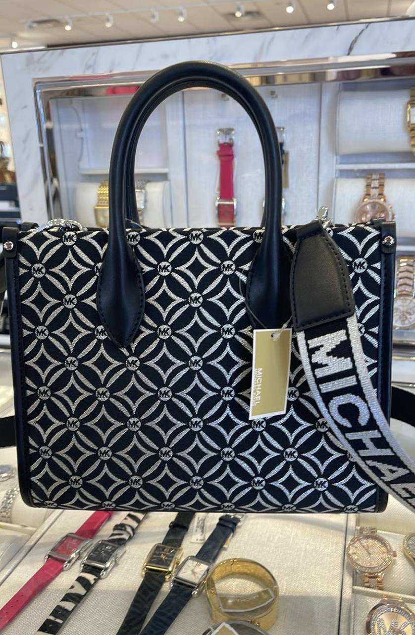 ORIG & IMPORTED MICHAEL KORS MK Small Mirella Satchel Bag Graphic Logo Glitter Black